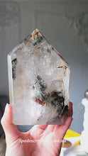 Load and play video in Gallery viewer, Garden Quartz / Lodolite Tower on Gold Stand - 1.41kg #176
