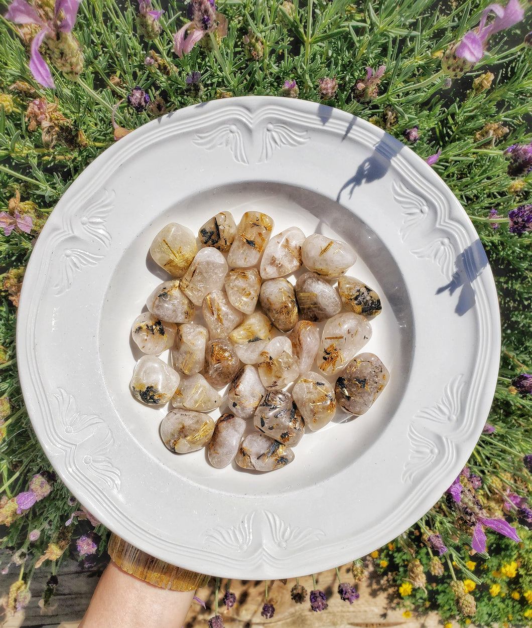 Rutilated Quartz & Tourmaline Tumbled Stones