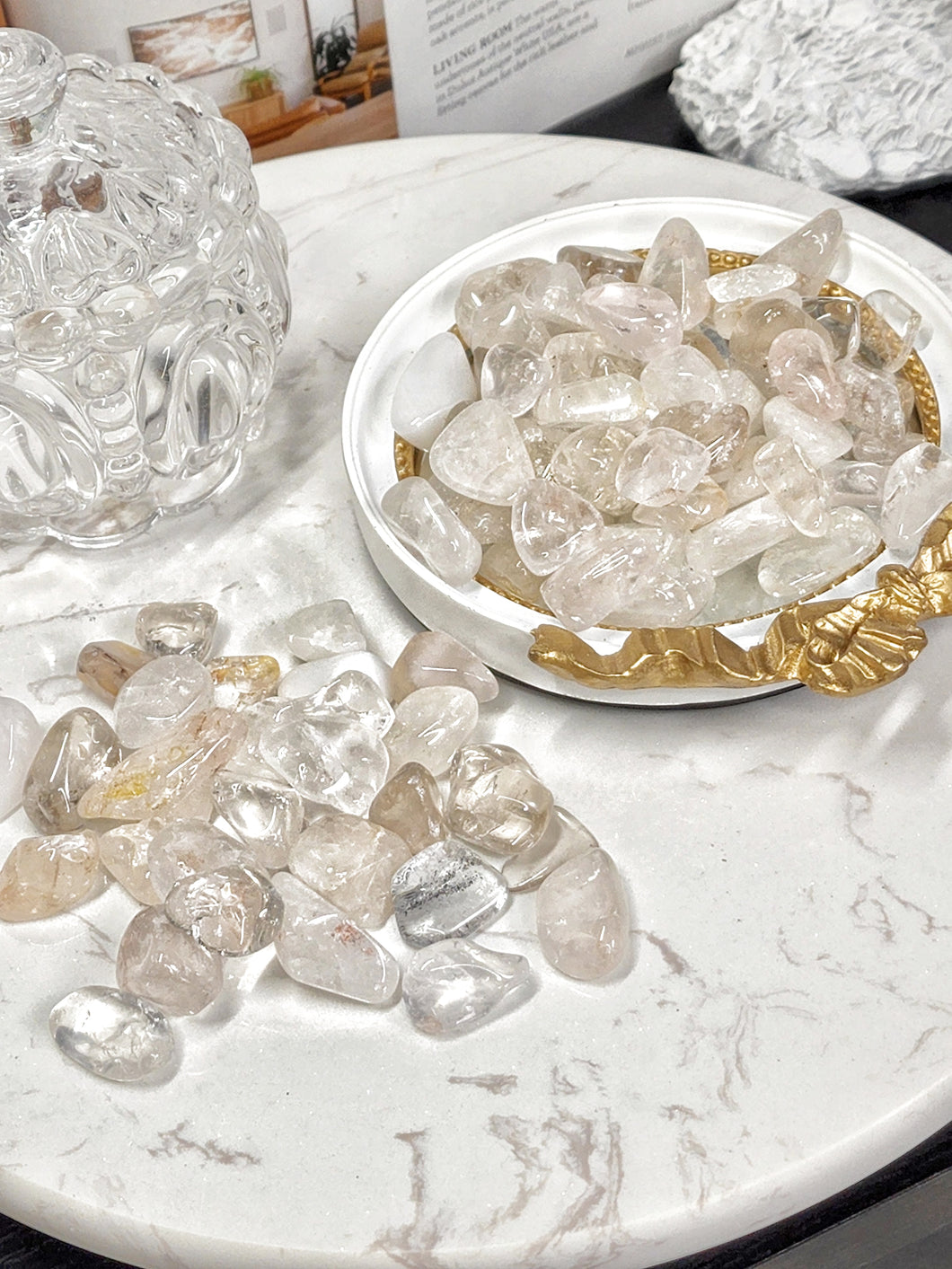 Clear Quartz with Inclusion Tumbled Stones Pack