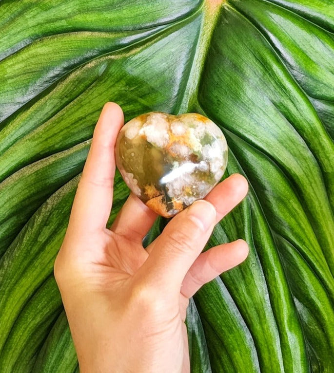 Green Flower Agate Heart #6