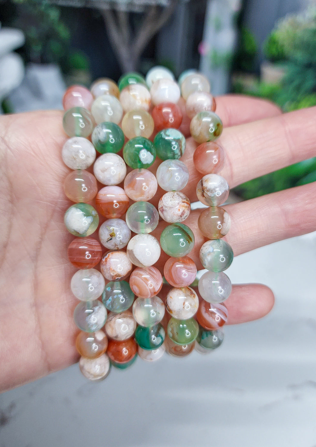 Green & Carnelian Flower Agate Bracelet