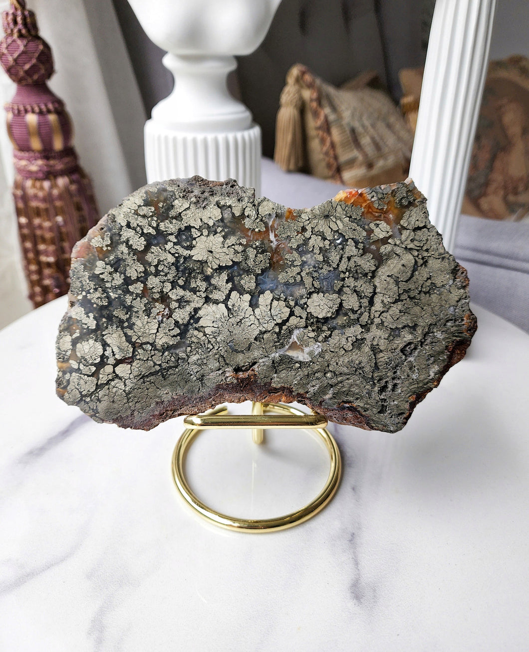 Pyrite Flower x Agate Slab - 500g #12