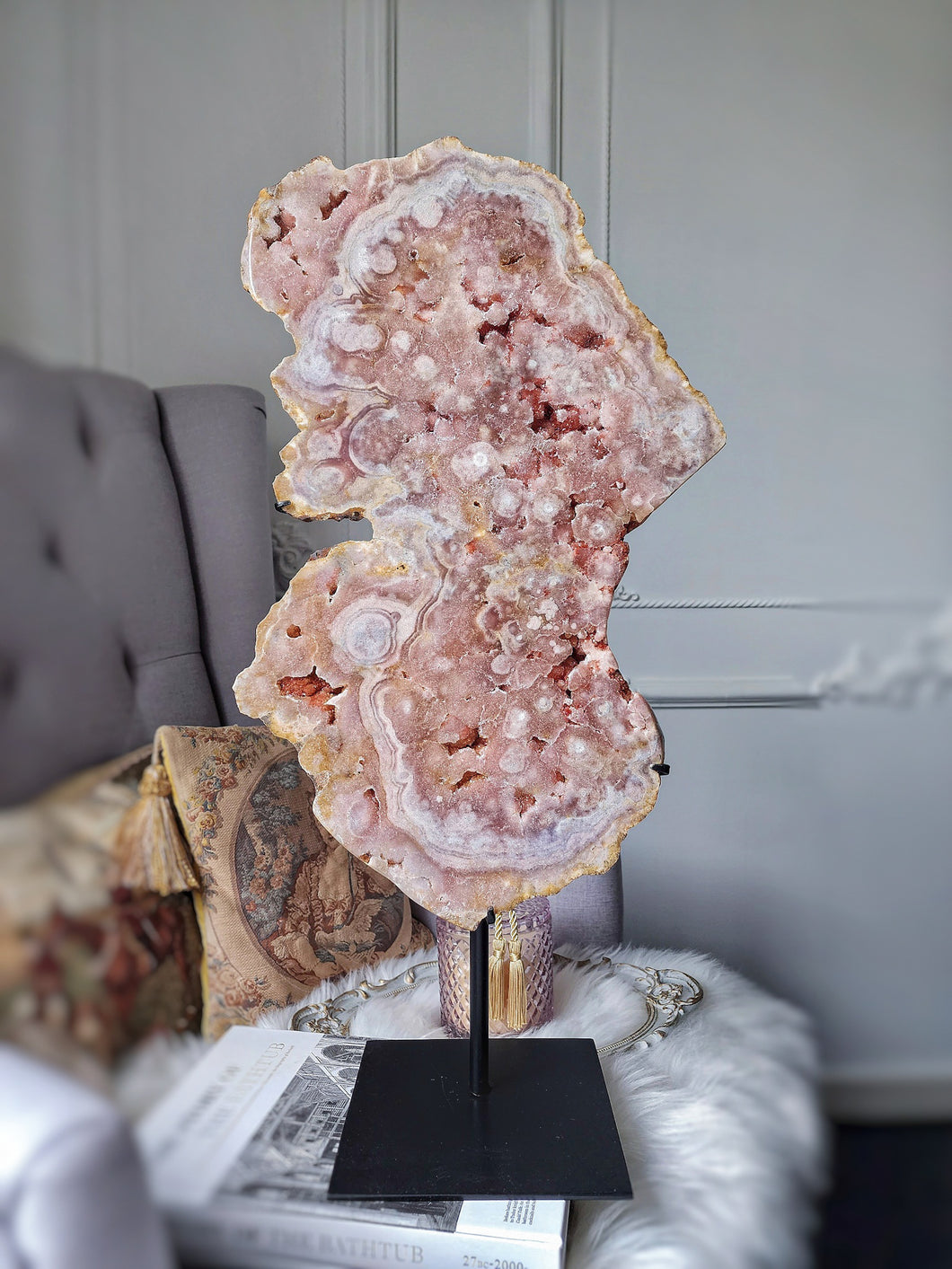 Large Pink Amethyst Slab on Black Stand - 5.65kg #57