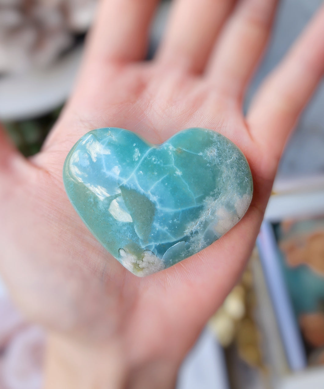 Sakura Green Flower Agate Heart #4